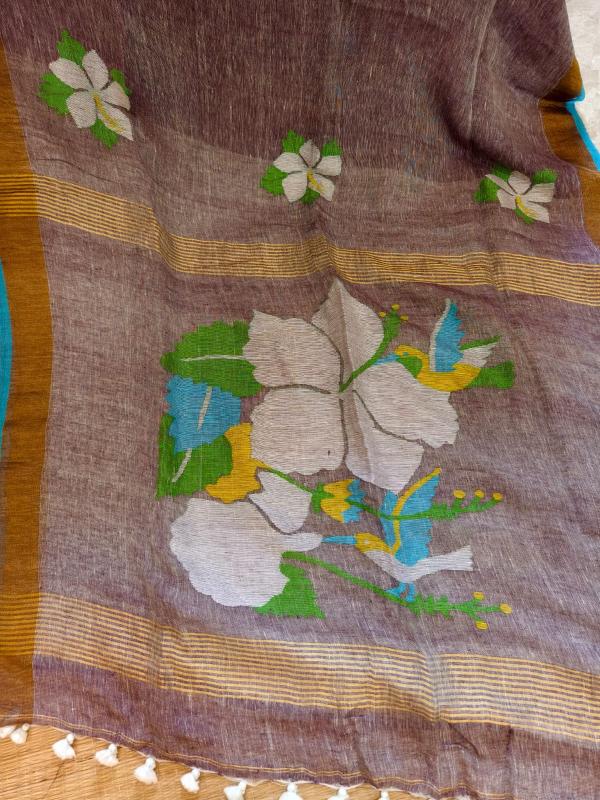Linen Hibiscus saree