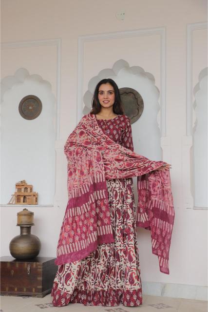 Lehenga Set For Navratri,  Cotton Lehenga set,  Mul Cotton Lehenga,  Festive Special outfit,  Lehenga , Pastel blue Lehenga , maroon Lehenga