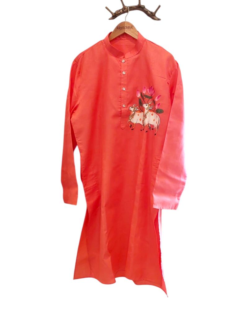 Pichwai Mens kurta, pichwai painting kurta for men, pichwai kurta for men
