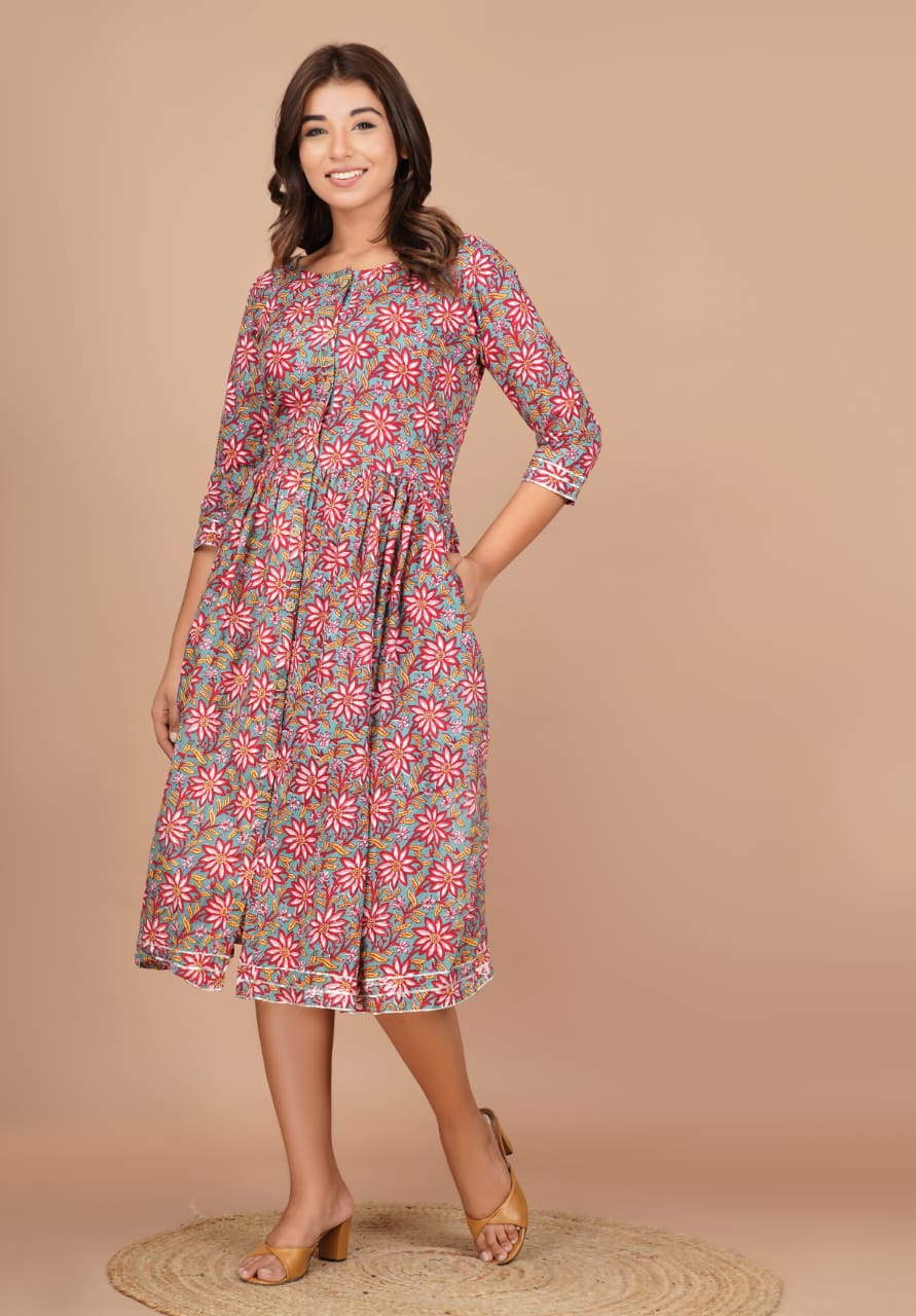 Mul cotton dress with front buttons