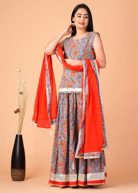 Mul cotton grey Lehenga