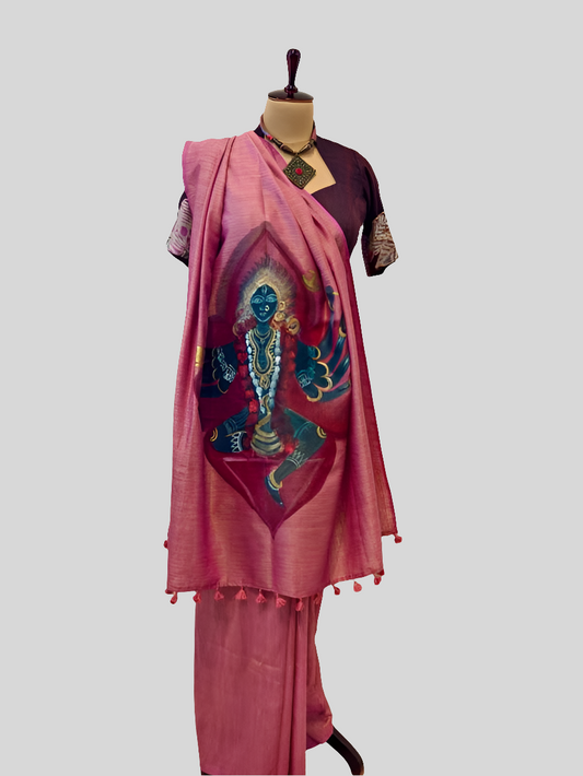 Mul mul cotton saree, quirky print saree, Handpainted sarees
