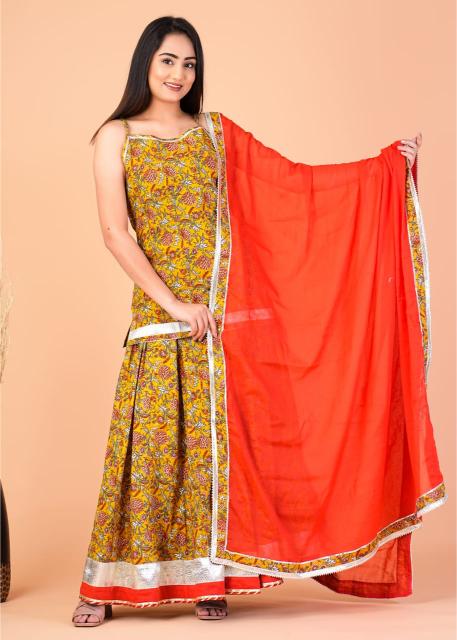 Mustard printed Lehengas