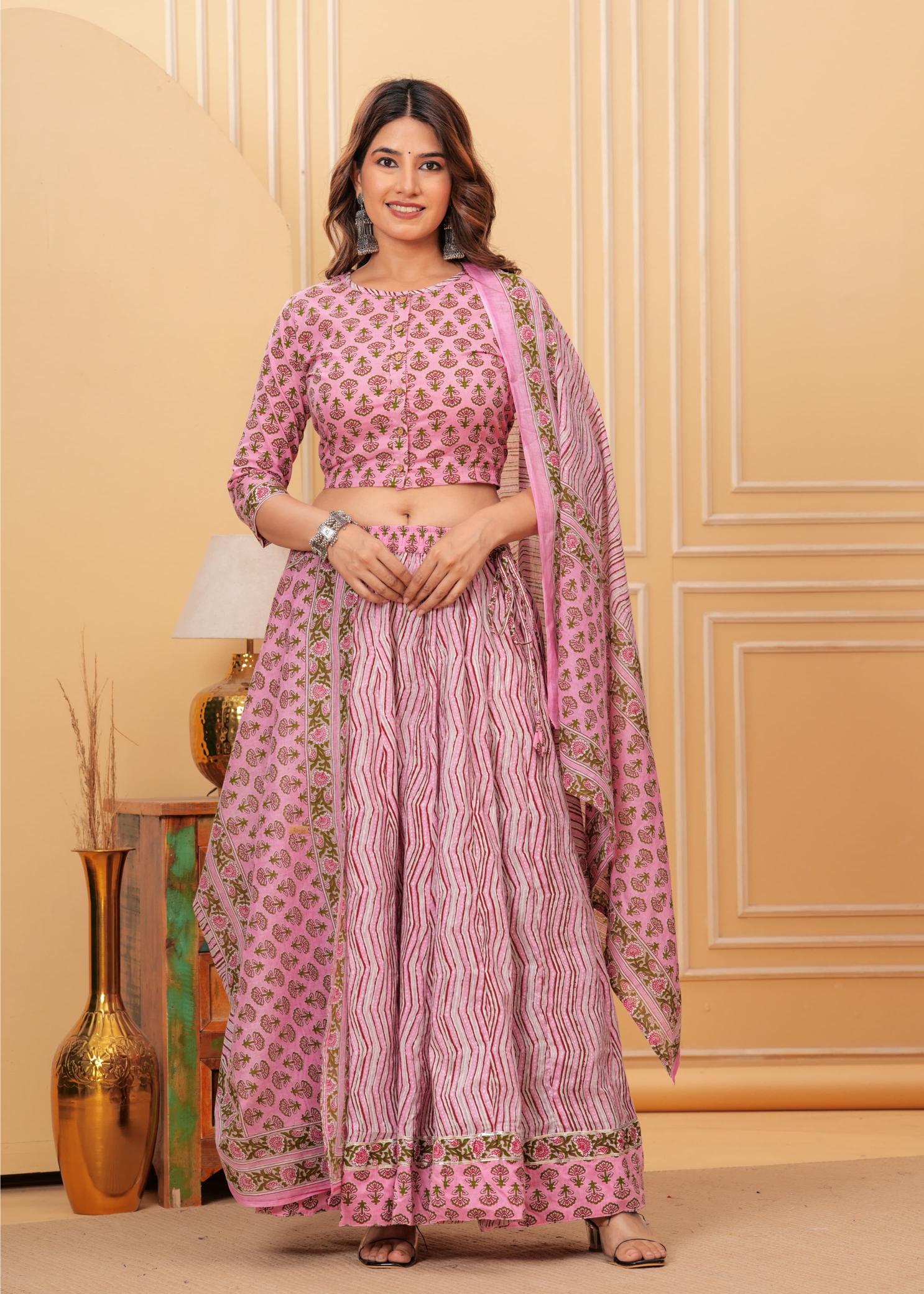 Pink  Lehenga Set, pink pastel Lehenga,  Navratri Lehenga sets, Navratra Lehenga, Ranga Chakra,  Pure cotton Lehenga, Festive Special Lehenga, Durga Puja Lehenga collection