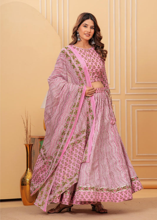 Pink Lehenga Set, pink pastel Lehenga,  Navratri Lehenga sets, Navratra Lehenga, Ranga Chakra,  Pure cotton Lehenga, Festive Special Lehenga, Durga Puja Lehenga collection