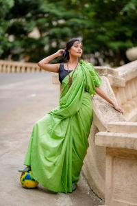 Neon Green Cotton saree
