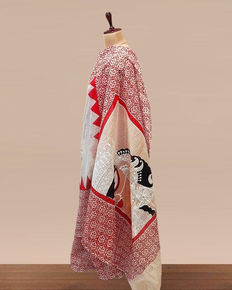 Sindur Khela Hand painted Durga Face Saree, Handpainted Durga face saree,Sindoor Khela Saree, Durga Pujo Sarees, Sada Laal Saree, Red and White Sarees, Durga Puja Sarees, Painted sarees for durga puja, Durga Face Sarees