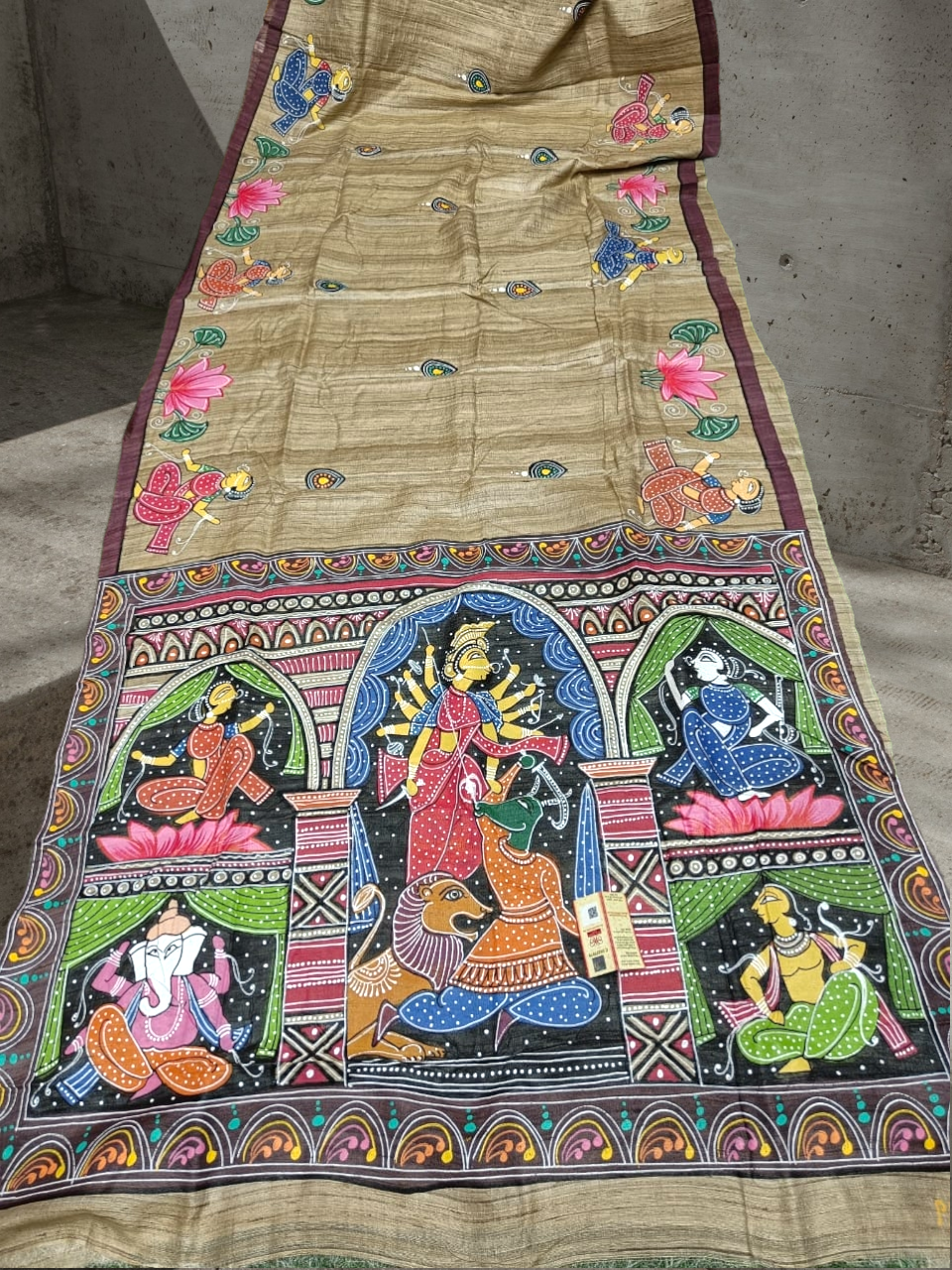 hand painted tussar silk saree