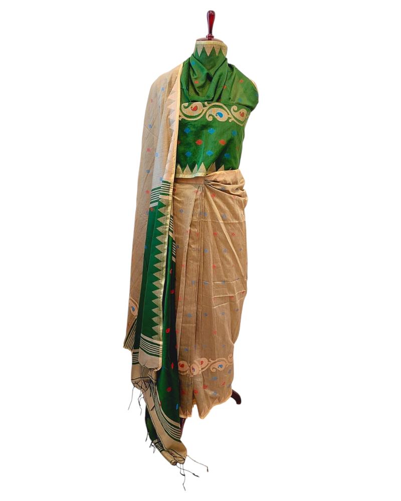 Sage Green Handloom Silk Jamdani Pre-Stitched Ready to Wear Saree