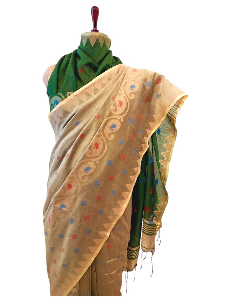 Sage Green Handloom Silk Jamdani Pre-Stitched Ready to Wear Saree