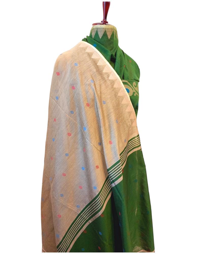 Sage Green Handloom Silk Jamdani Pre-Stitched Ready to Wear Saree