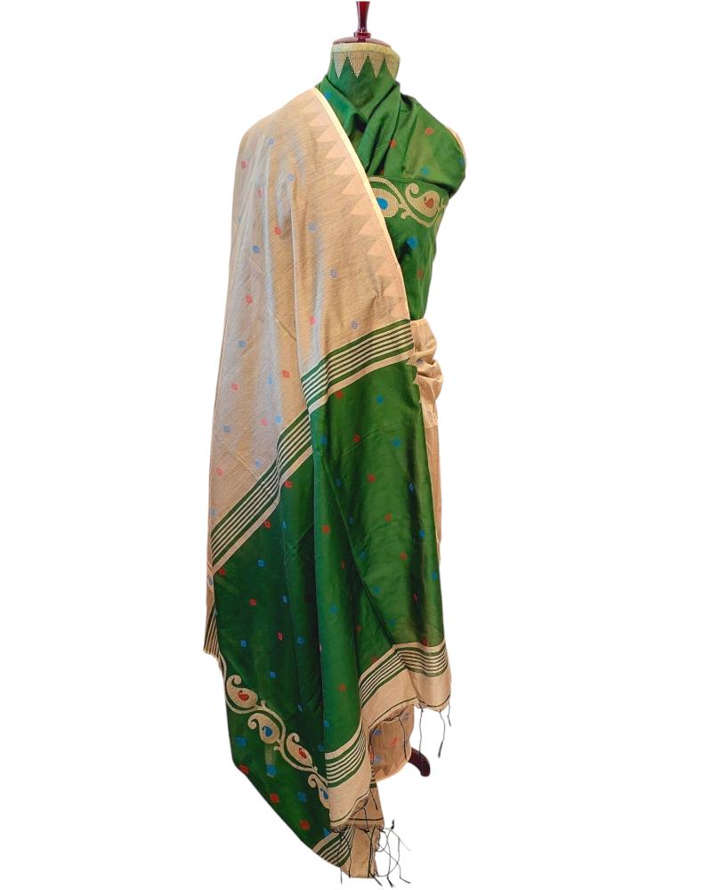 Sage Green Handloom Silk Jamdani Pre-Stitched Ready to Wear Saree