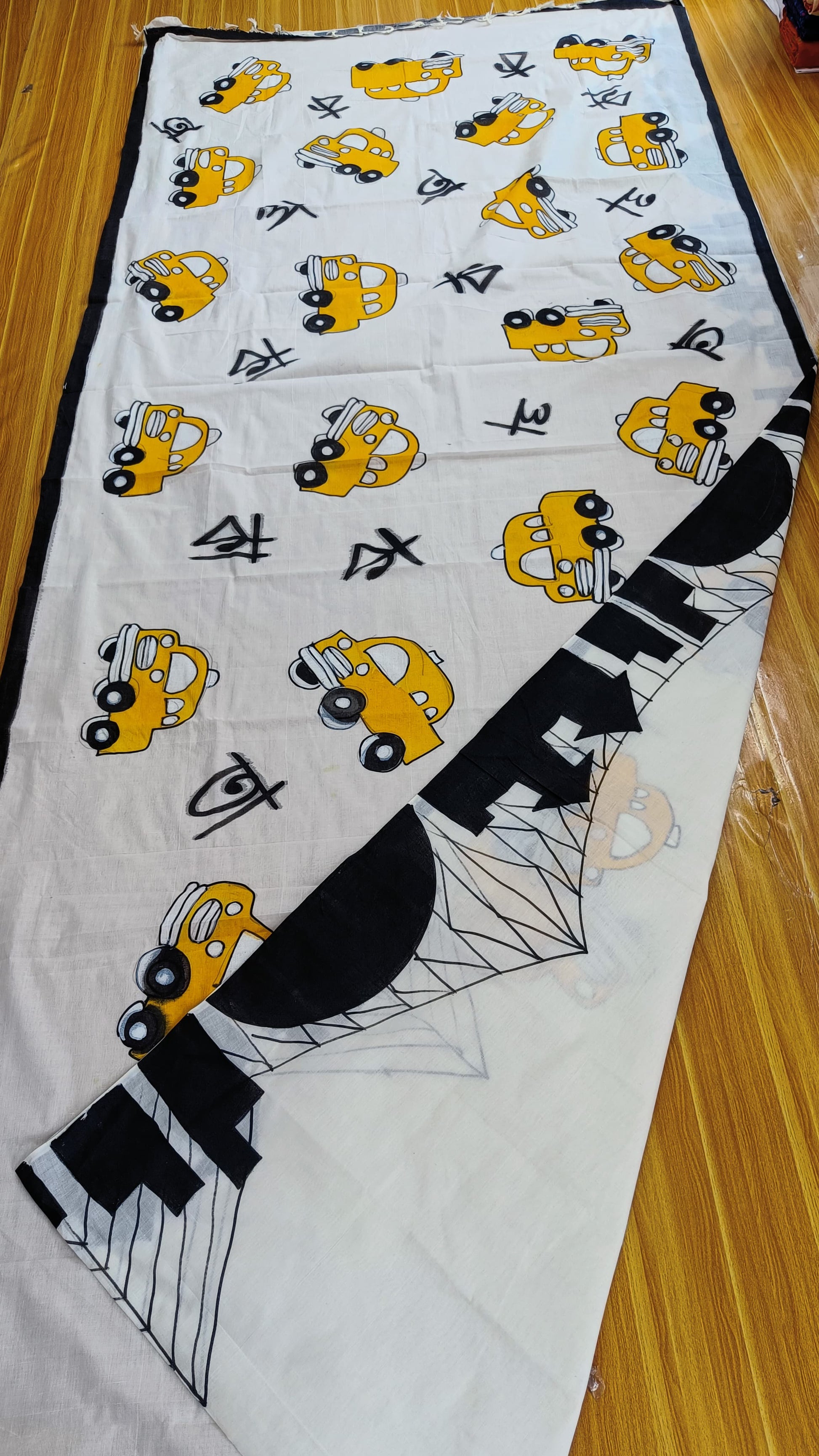 mul mul Cotton sarees, quirky print saree, Quirky saree