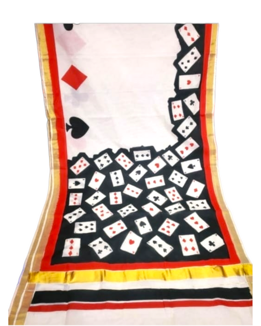 playing cards print saree
