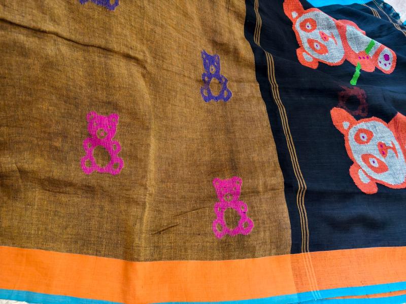 Quirky Teddy saree, Quirky Linen Saree, Teddy saree, Linen Jamdani Saree
