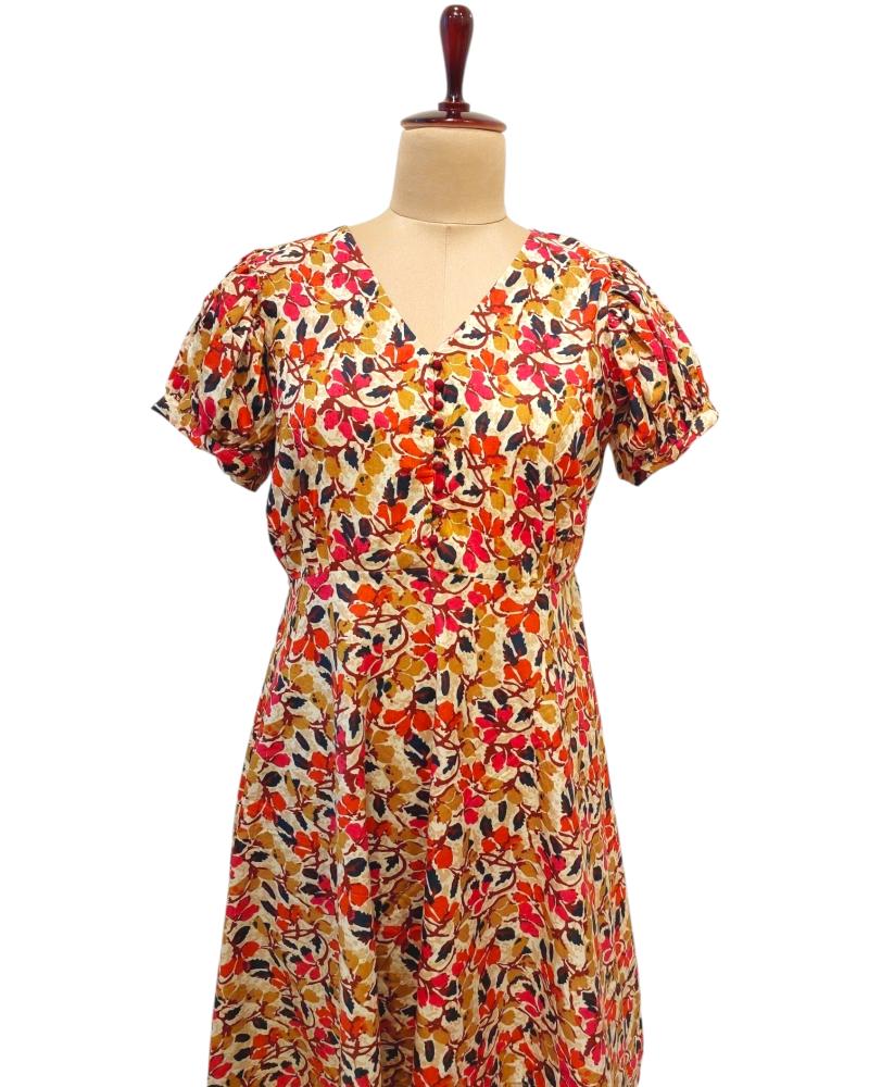 Ranga Chakra Puffed Sleeves V Neck Floral Maxi Dress