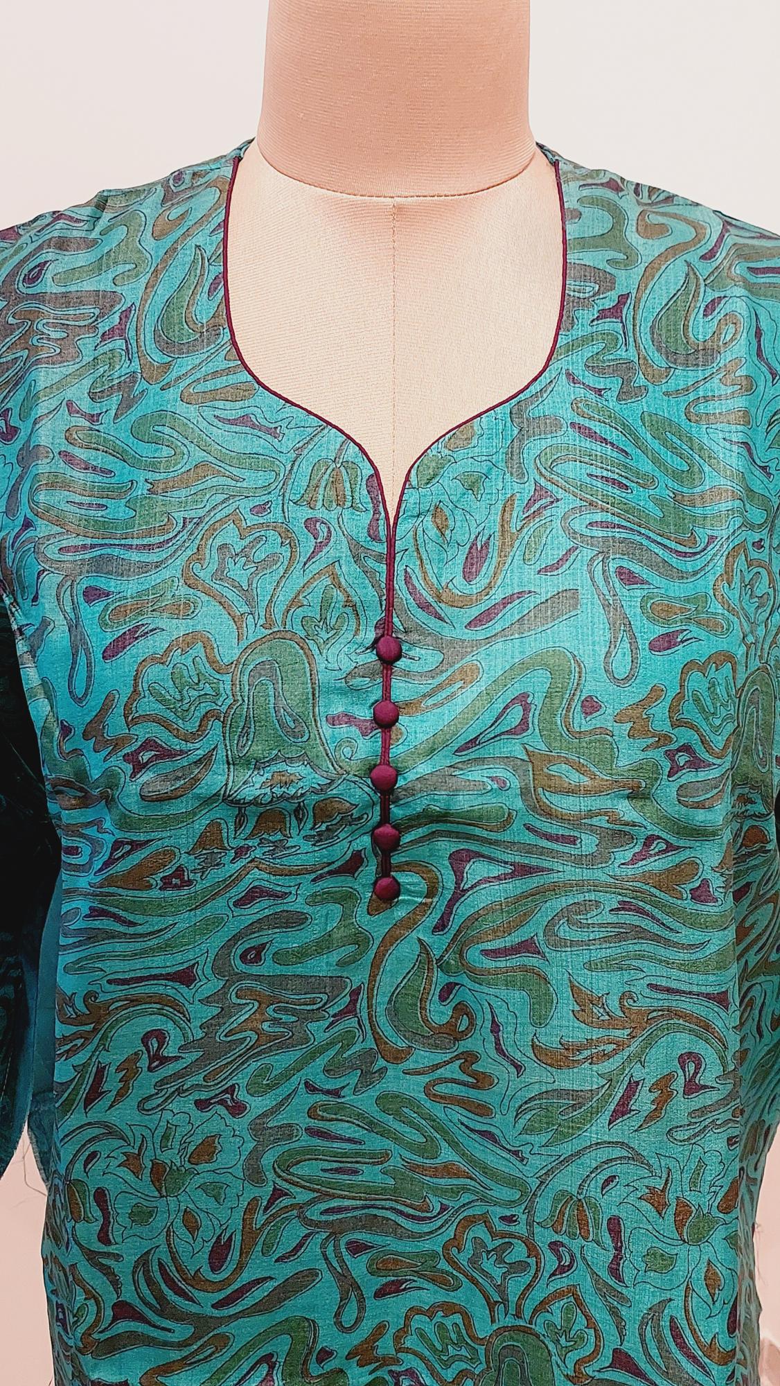 Ranga Chakra Turquoise Tussar Silk Kurta, Tussar Silk Kurta sweetheart neck with lining, formal kurta, office wear, blue kurta