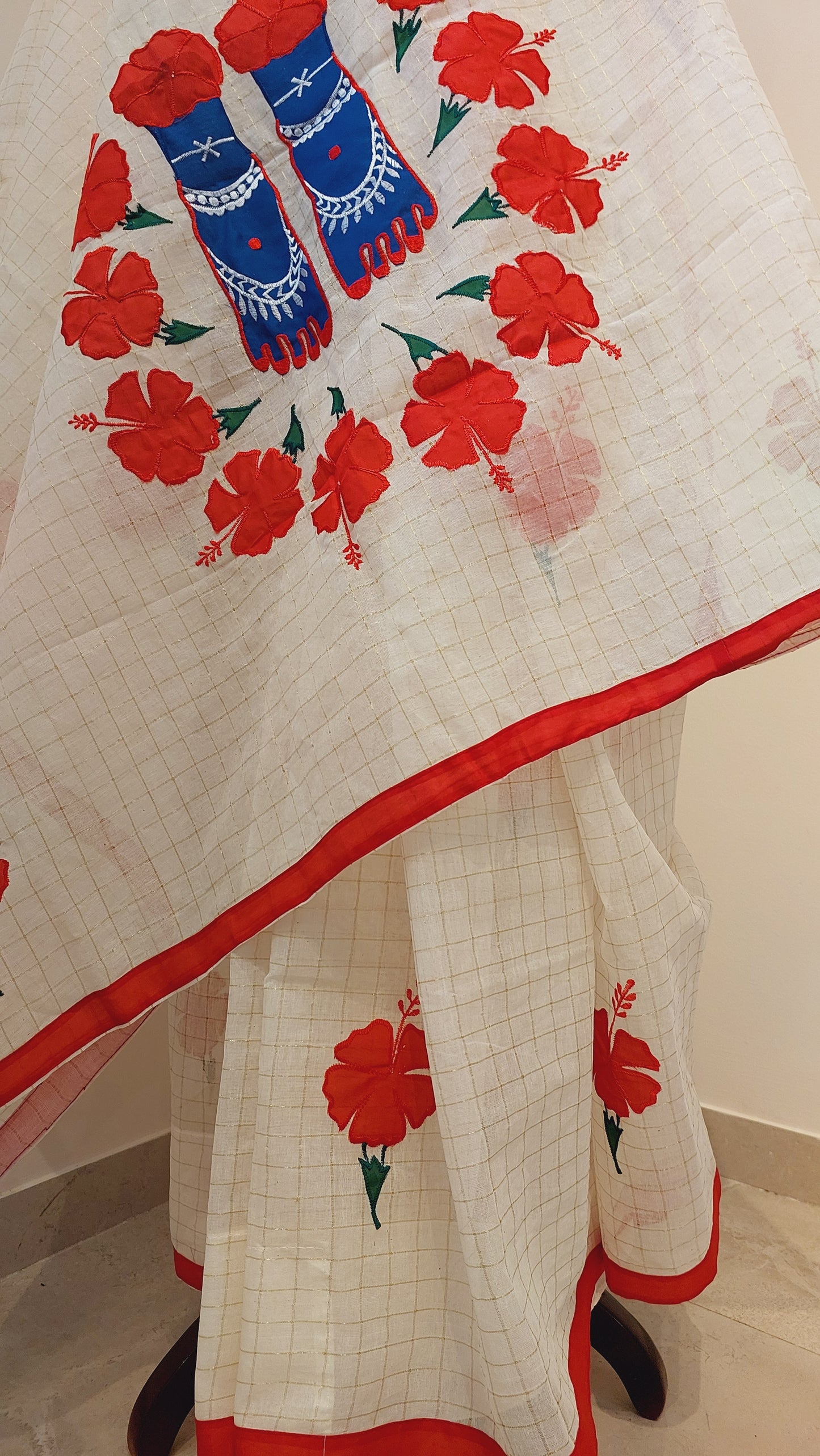 Red Hibiscus Saree