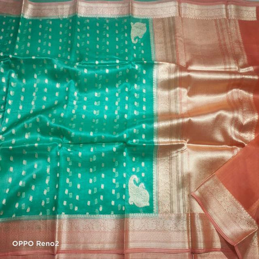 Sea green Organza Silk Saree,  Organza sarees, Pure Organza silk sarees. Durga  Puja collection, Pastel Organza silk sarees