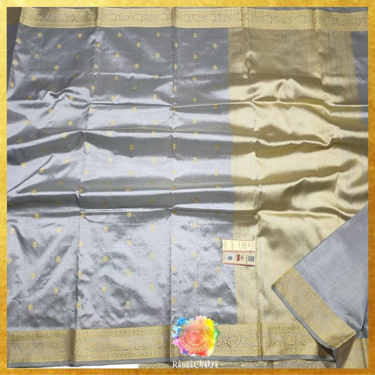Silver Banarasi katan Silk saree, Sarees for women, Bridal Silver silk saree