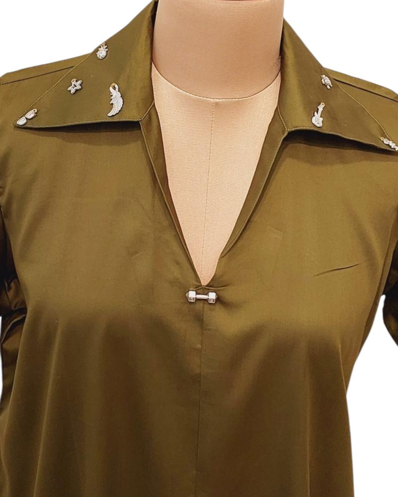 Dumbbell Dress, Summer Shirt Dress, Fitness Inspired dress ,cute mini dumbbells, Olive Green Dress, Embellishment Dress, Charm dress, Effortless dress, Cotton dress, women Summer dress, Sun dress