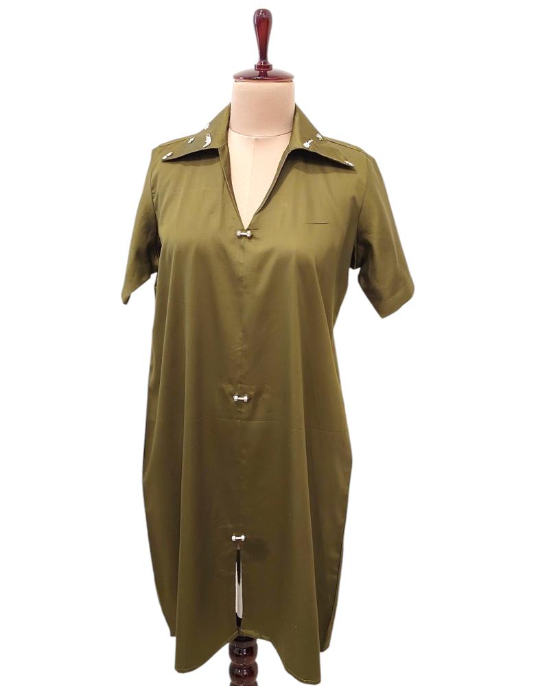 Dumbbell Dress, Summer Shirt Dress, Fitness Inspired dress ,cute mini dumbbells, Olive Green Dress, Embellishment Dress, Charm dress, Effortless dress, Cotton dress, women Summer dress, Sun dress