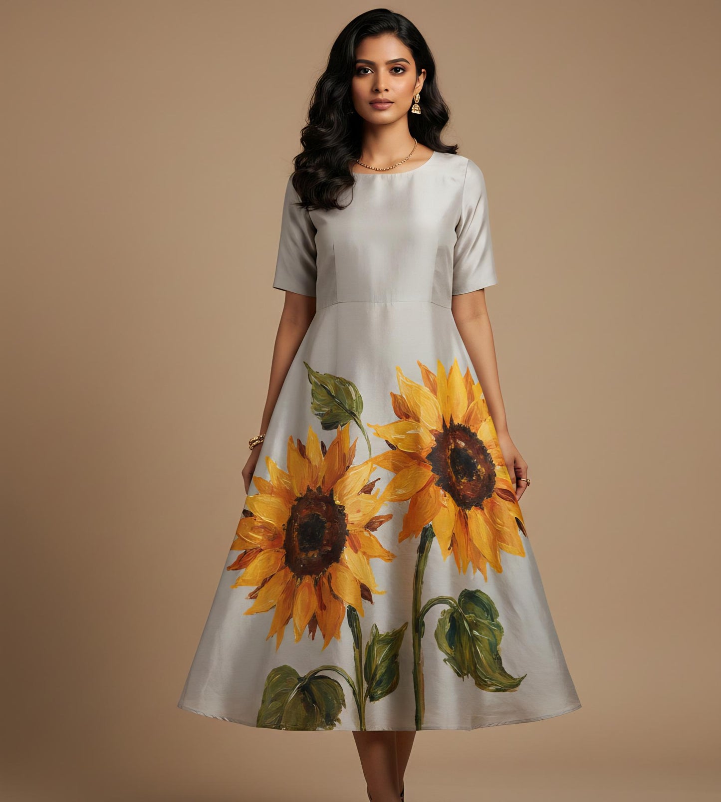 Golden Bloom Handpainted Sunflower Dress
