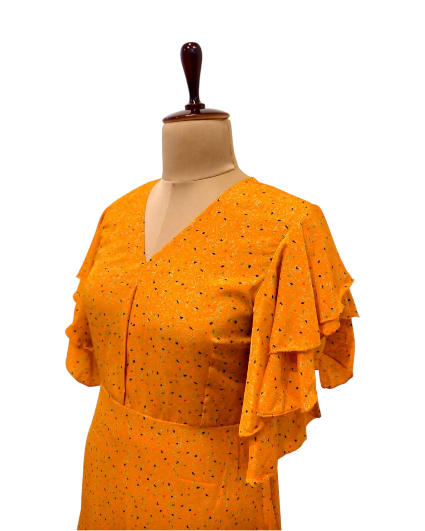 Sunshine Yellow Floral Short Tunic Top with butterfly Sleeves.