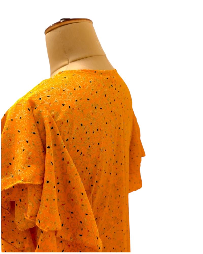 Sunshine Yellow Floral Short Tunic Top with butterfly sleeve