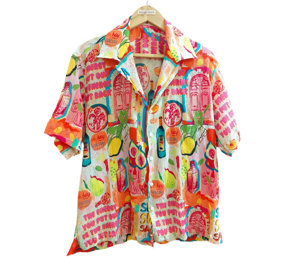 Tropical Shirts, vacay shirts, beach wear shirt, sea sun shirt, Funky men's Shirt, chiffon shirts, illustrations shirt, doodle shirts, Unique Print shirts