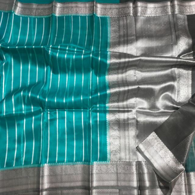 Turquoise Organza silk saree, Turquoise saree, Sarees for women,  Handloom saree, Turquoise Organza Silk Saree,  Organza sarees, Pure Organza silk sarees. Durga  Puja collection