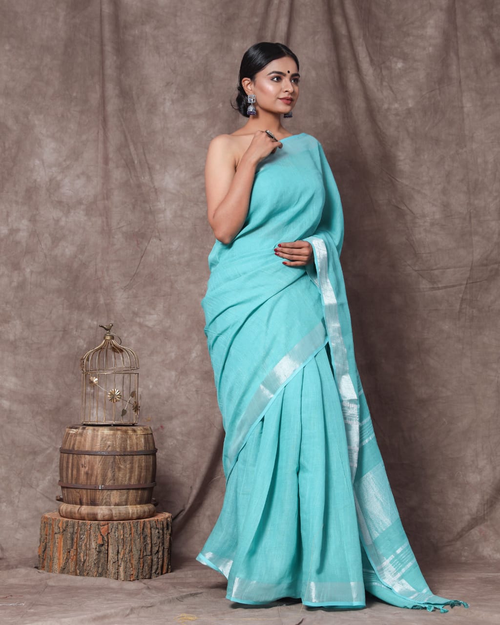 Cyan Saree, pastel blue saree
