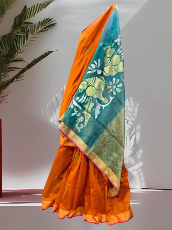 Handpainted sarees, matka tussar silk sarees
