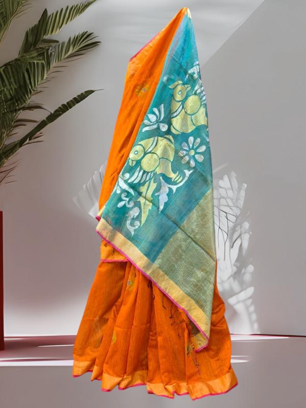 Handpainted sarees, matka tussar silk sarees