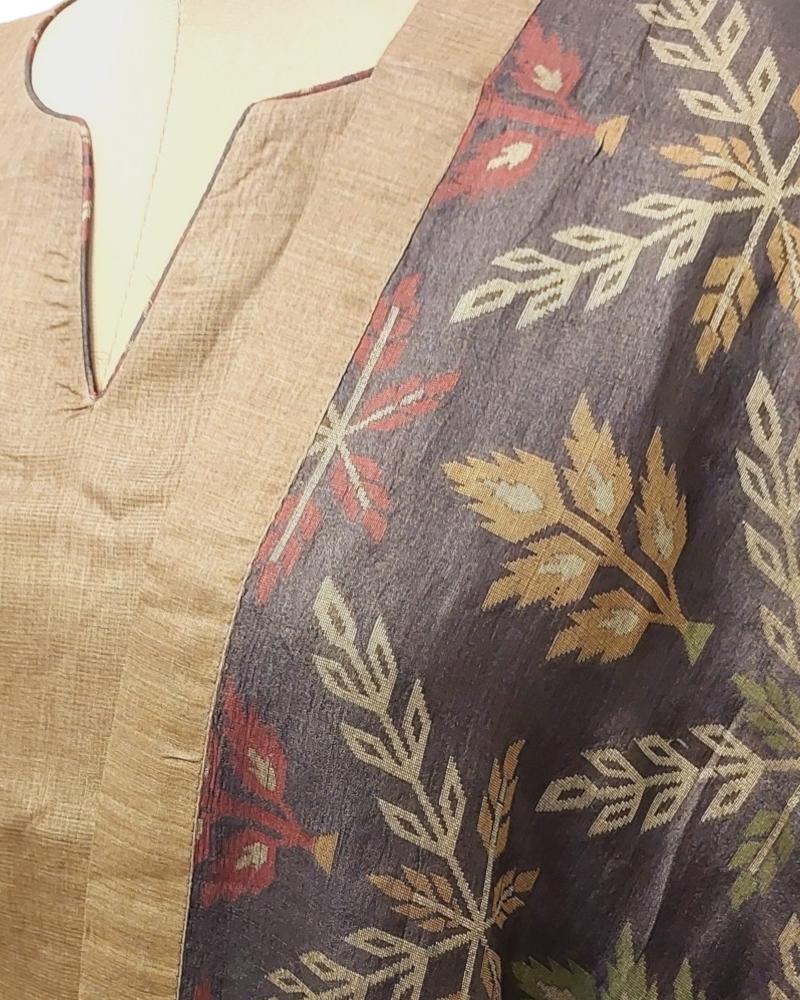 Handpainted Tussar Silk Kurtis, Tussar Silk Kurta, Tussar Kurtis, Formal Wear Kurtas, Ethnic Silk Kurtas, Tussar Kurtis, Tussar Kurtas, Mocha Mousse Dress, nude Brown Kurta