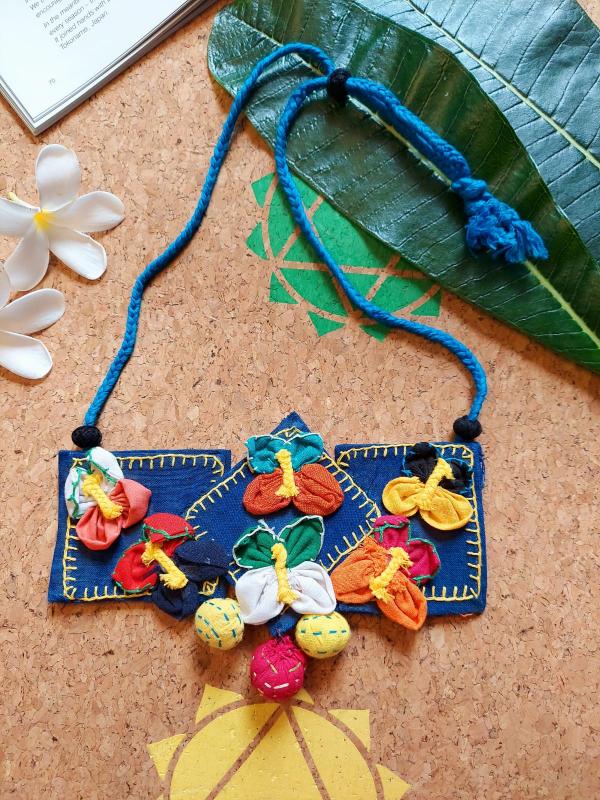 Fabric Statement Necklace Blue