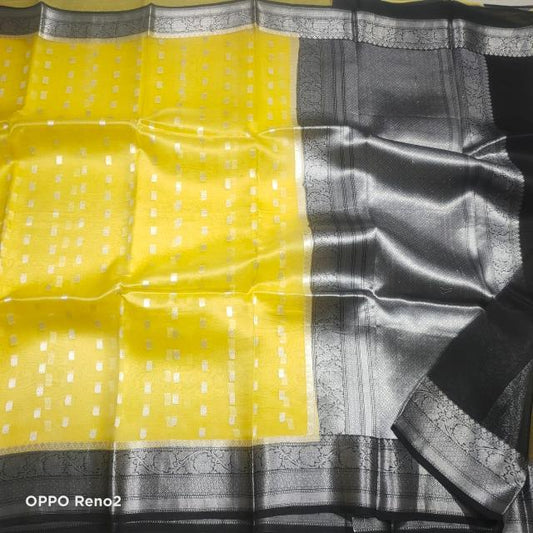 Lemon Organza Silk Saree,  Organza sarees, Pure Organza silk sarees. Durga  Puja collection