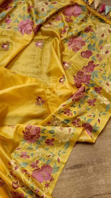 hand painted tussar silk saree