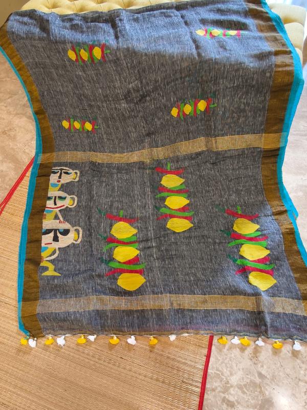 lemon weave saree