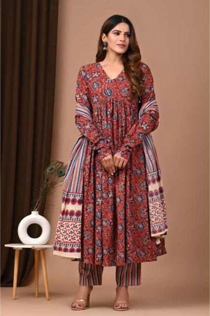 printed cotton Anarkali Suit