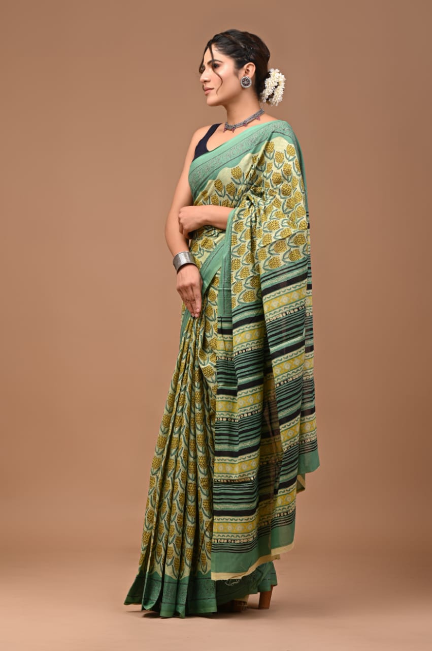 mul cotton saree, quirky print saree