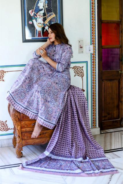 Lavender Cotton Anarkali Suit