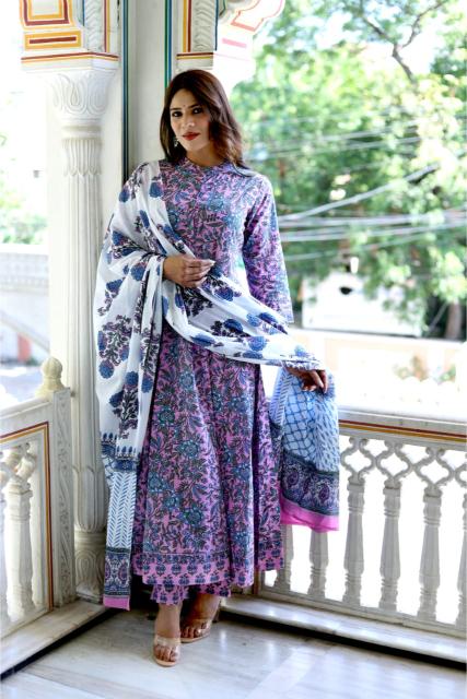 Lavender Cotton Anarkali Suit