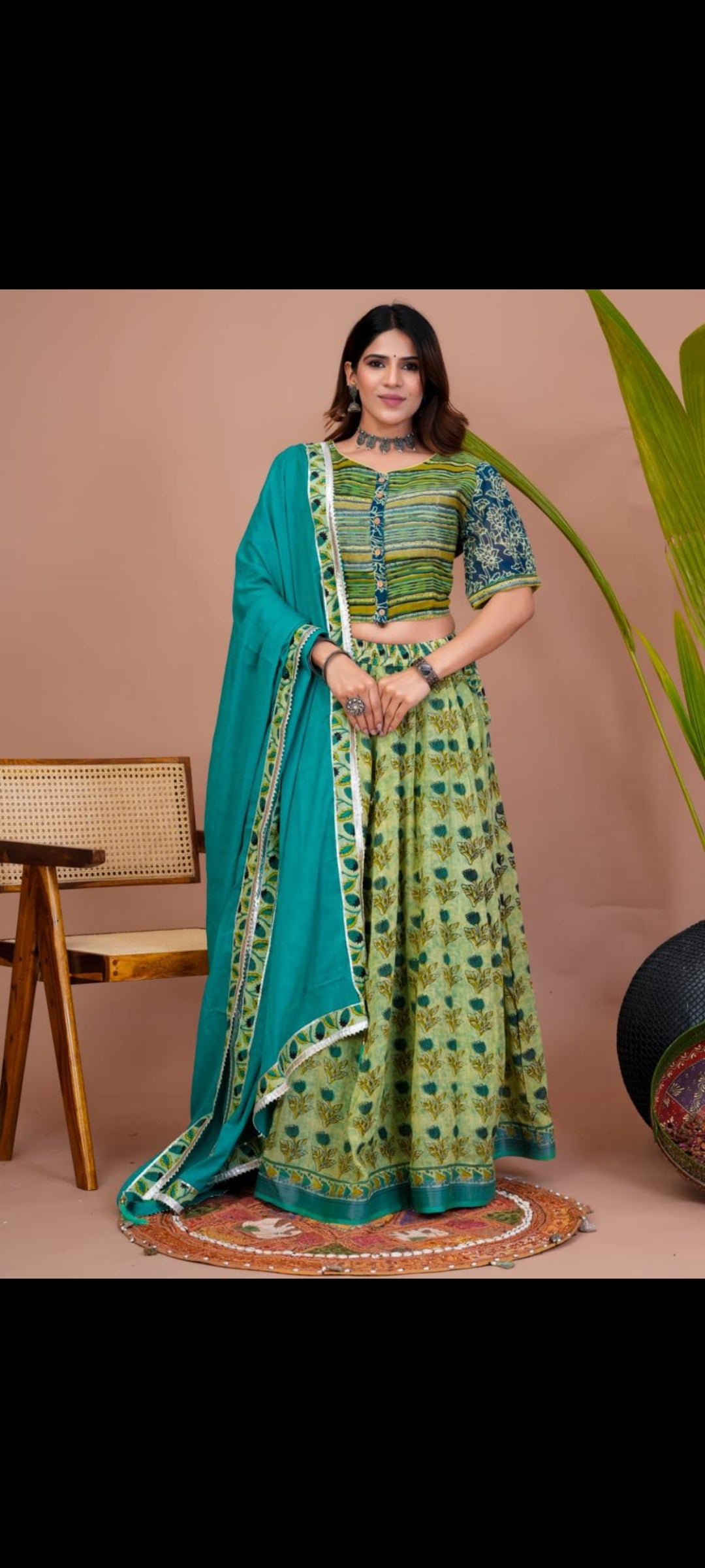 Turquoise Mul Mul Lehenga Set