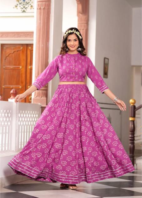 Mul Cotton Rose Pink Comfort Fit Lehenga Set