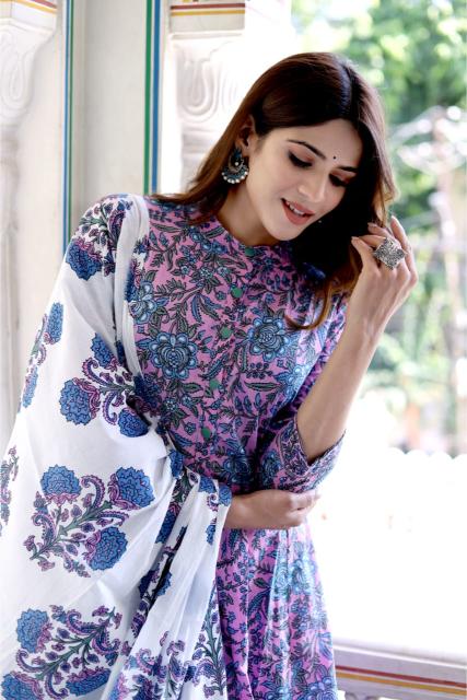 Lavender Cotton Anarkali Suit