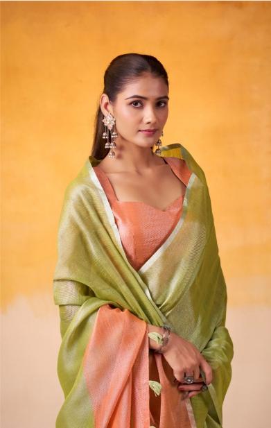 Olive Green Tissue Silks saree