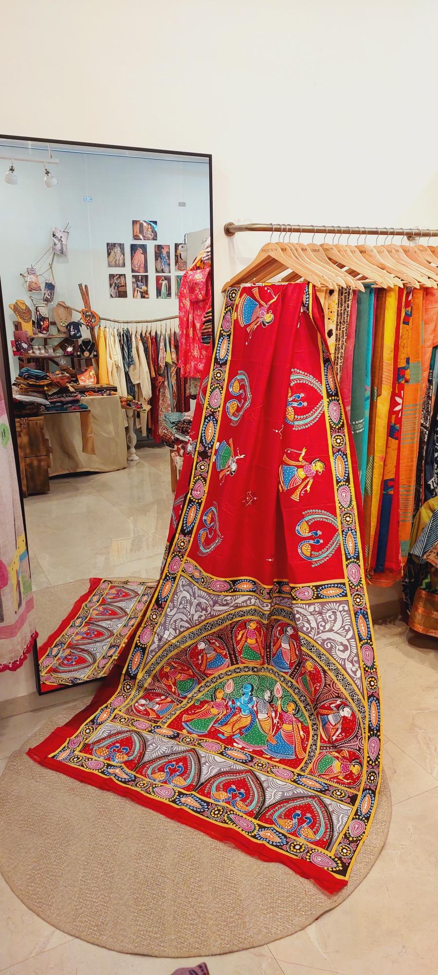 Pattachitra Handpainted saree, Krishna leela saree, Pattachitra saree