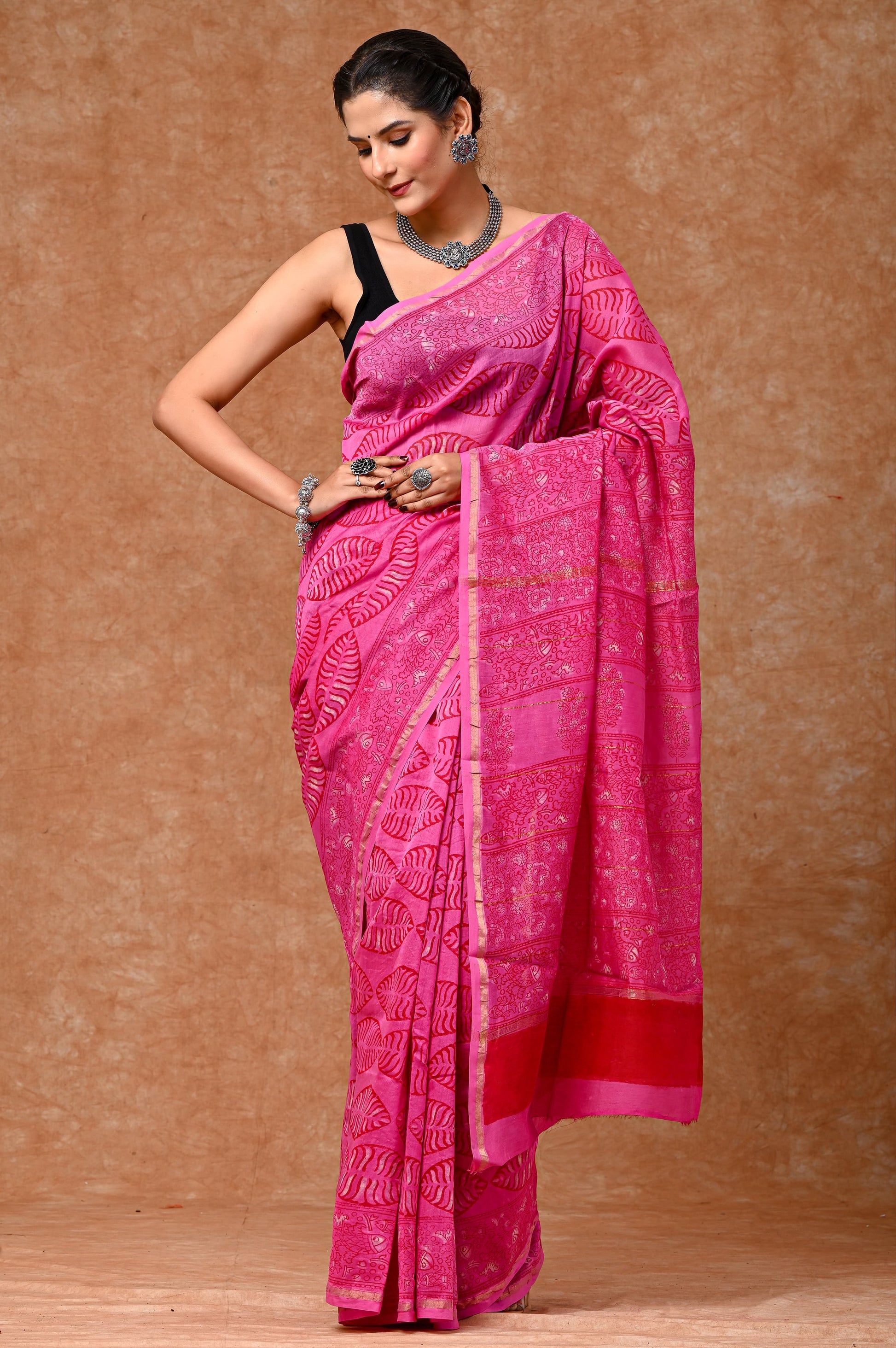 Pink chanderi silk saree