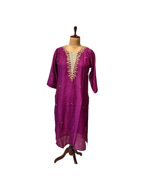 Plum Silk Kurti V work